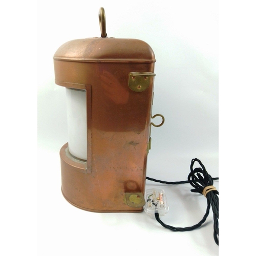 135 - A stunning PETERS & BEY of Hamburg vintage copper nautical navigation lamp, with beautiful milk ... 