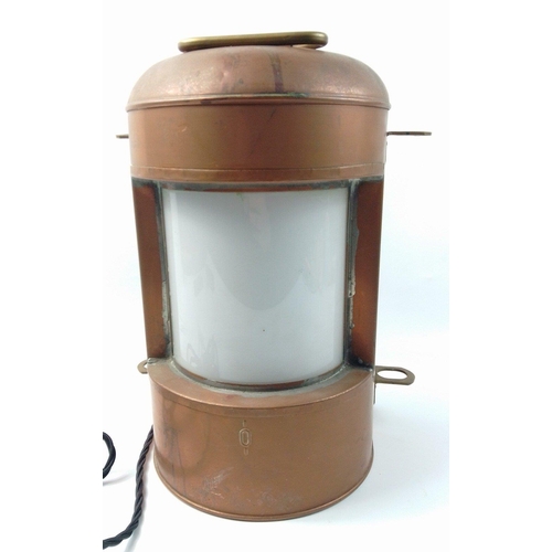 135 - A stunning PETERS & BEY of Hamburg vintage copper nautical navigation lamp, with beautiful milk ... 