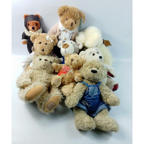 158 - A snuggle of eight teddies and one dog to include Powell Craft, Giorgio of Beverley Hills 1996, Volk... 