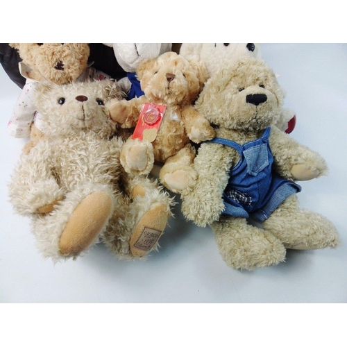 158 - A snuggle of eight teddies and one dog to include Powell Craft, Giorgio of Beverley Hills 1996, Volk... 