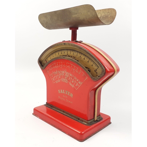 176 - A set of Salter No 30 postal scales, display well in red.  Stands 23cm high#176