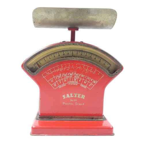 176 - A set of Salter No 30 postal scales, display well in red.  Stands 23cm high#176