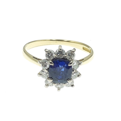 2 - STUNNING! - A beautiful combination LARGE BLUE SAPPHIRE AND DIAMOND 750 stamped yellow gold ring - s... 