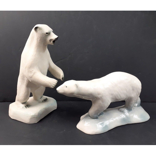 210 - Two Highbank Porcelain POLAR BEARS produced in Lochgilphead Scotland.  Standing bear measures 26cm a... 