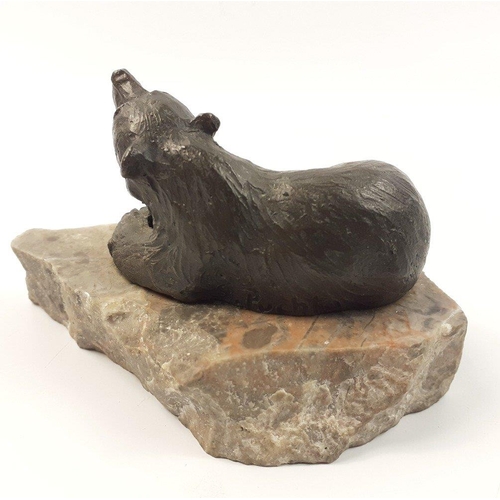 215 - A SIGGY PUCHTA limited edition (13/500) small bronze statue of a bear on marble base, base measures ... 