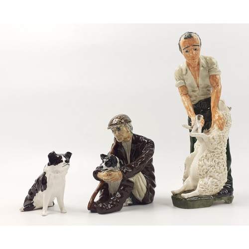 219 - SHEBEG Isle of Man Pottery group to include The Shearer by D Thomson, Sitting Shepherd and Collie Do... 