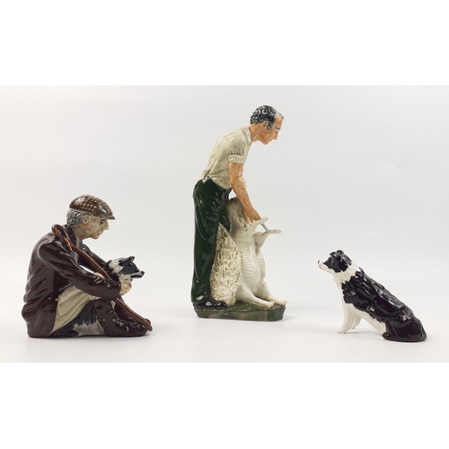 219 - SHEBEG Isle of Man Pottery group to include The Shearer by D Thomson, Sitting Shepherd and Collie Do... 