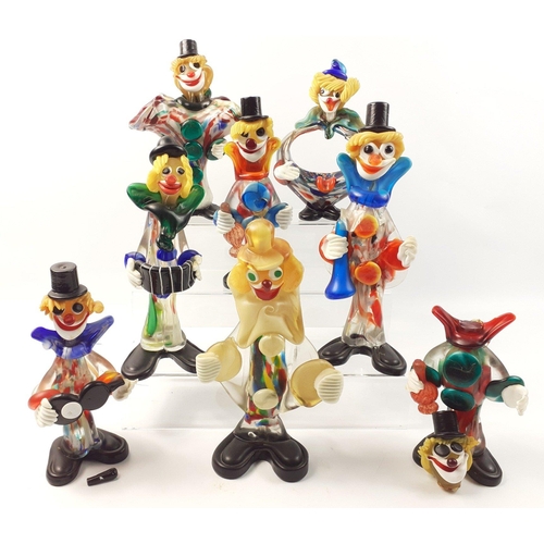 220 - A collection of seven Murano style glass clowns, some with damage and evidence of older repairs. Tal... 