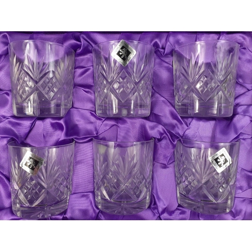 231 - A set of 6 EDINBURGH CRYSTAL INTERNATIONAL (made in Italy) whisky tumblers cased in attractive black... 