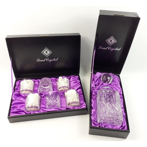 233 - A boxed EDINBURGH CRYSTAL whisky decanter with golfball stopper, a boxed set of 6 small EDINBURGH CR... 