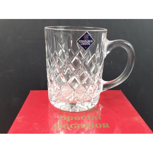 234 - A first quality signed EDINBURGH CRYSTAL  1pt tankard and also 2 small whisky tumblers in a Bohemia ... 