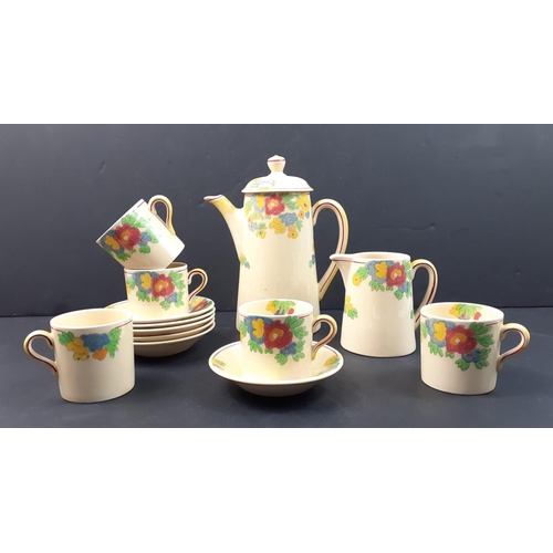 254 - A very pretty yellow and floral pattern ROYAL DOULTON Minden pattern coffee set comprising coffee po... 