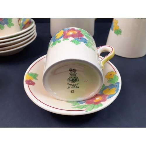 254 - A very pretty yellow and floral pattern ROYAL DOULTON Minden pattern coffee set comprising coffee po... 