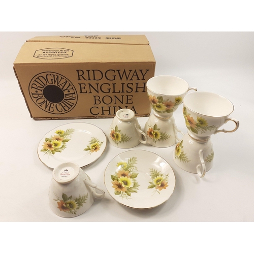 265 - RIDGWAY ROYAL VALE tea service in box. Comprises six each of side plates, cups and saucers.  A very ... 