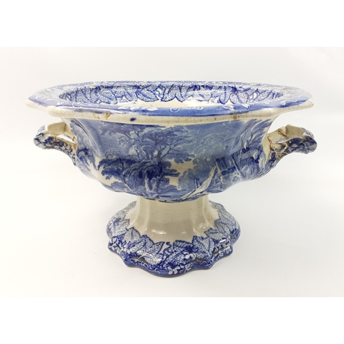 271 - A blue and white urn shaped bowl 27cm dia x 18cm high approx with historical repairs but dn't in any... 