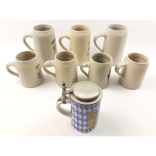 280 - A collection of German stoneware steins comprising 3 x 1l Dortmunder Union mugs and 4 half litre mug... 