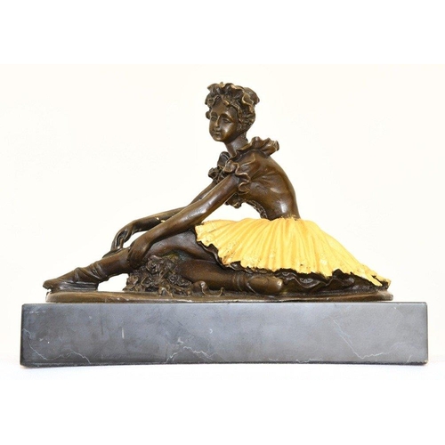 301 - A ballet dancer in solid bronze on a black marble base.. H: 15cm  W: 21cm  D: 11cm#302