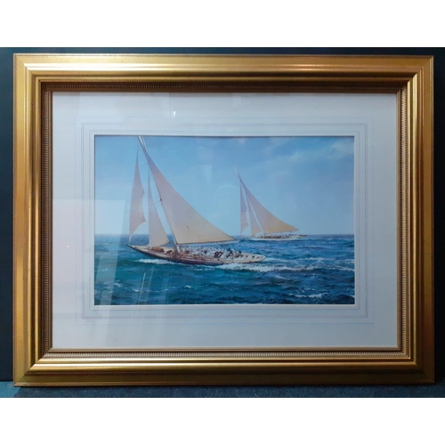 304 - A large and attractive print of racing yachts by MONTAGUE DAWSON in lovely gilt frame 122 x 95cm  to... 