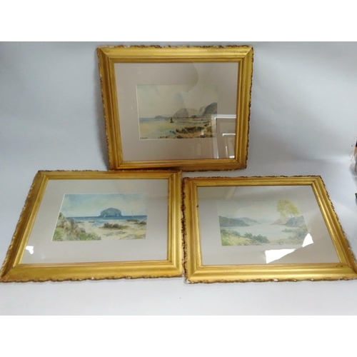 310 - Three lovely framed ORIGINAL watercolours by R GLOVER in gilt gesso frames to include Loch Voil, Ail... 