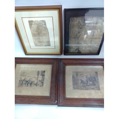 312 - SCOTTISH WHISKY & RAIL INTEREST - Two engraved hunting scenes in very old oak frames each 36x31c... 