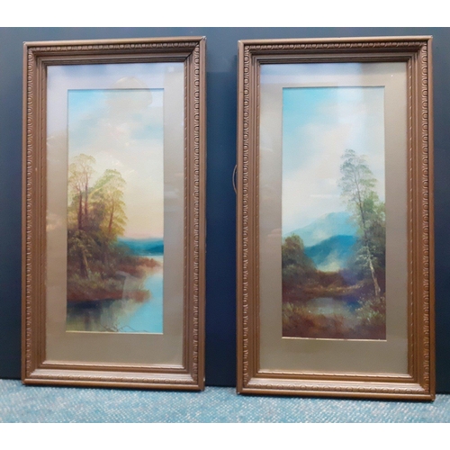 314A - Two gilt framed and mounted early 20th century landscape scenes - dimensions 28