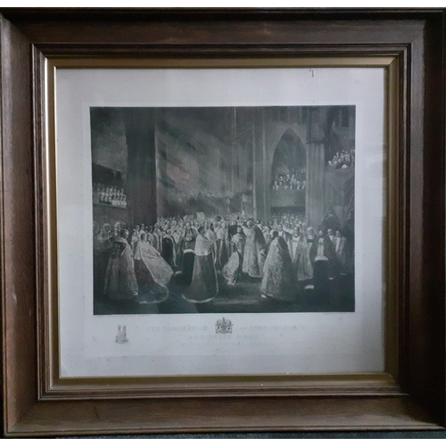 320 - A framed and glazed print of a painting of the coronation of King George V and Queen Mary in Westmin... 