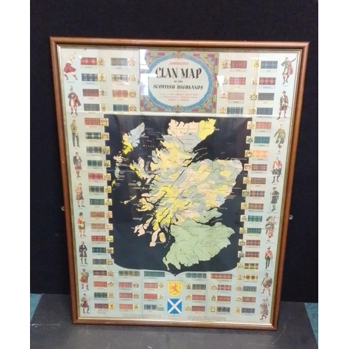 323 - A VINTAGE framed and glazed Johnson's clan map of the Scottish Highlands frame size 78x103cm#326