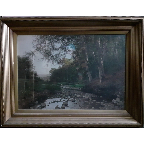 327 - A large print of a countryside scene by P FLICKET in gilt frame 103x86cm approx, 89x61cm approx#330... 