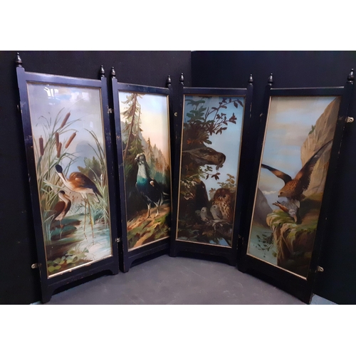 329 - WILDLIFE ART INTEREST - Four exquisite wooden panels screen with beautiful and impressive ornitholog... 