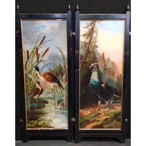 329 - WILDLIFE ART INTEREST - Four exquisite wooden panels screen with beautiful and impressive ornitholog... 