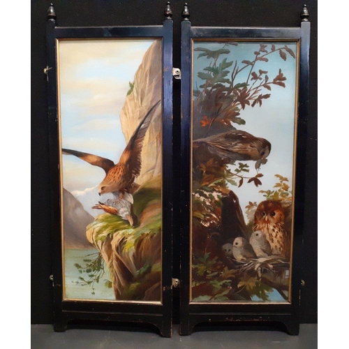 329 - WILDLIFE ART INTEREST - Four exquisite wooden panels screen with beautiful and impressive ornitholog... 