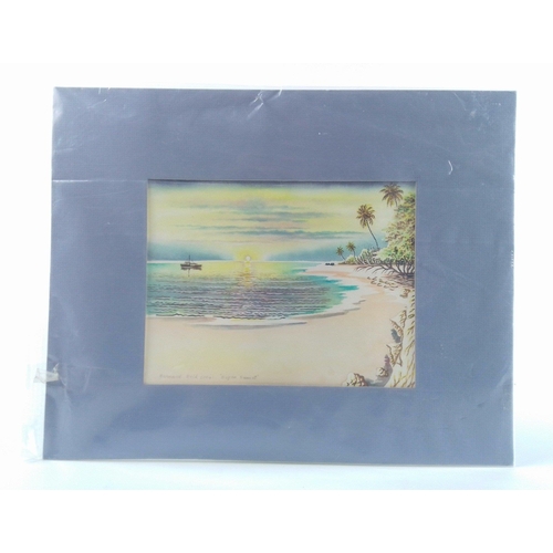 340 - An original sunset watercolour by BERNARD REID 'Bajan Sunset' 2004, visible work 20x15cm#343