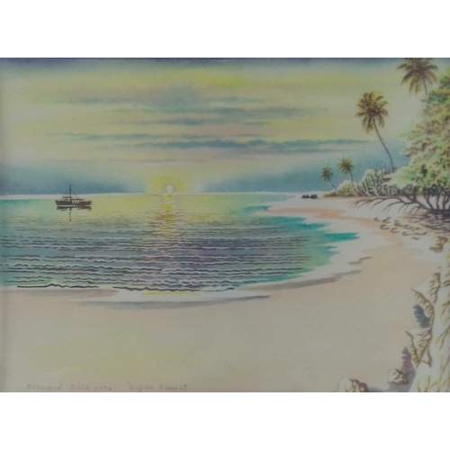 340 - An original sunset watercolour by BERNARD REID 'Bajan Sunset' 2004, visible work 20x15cm#343