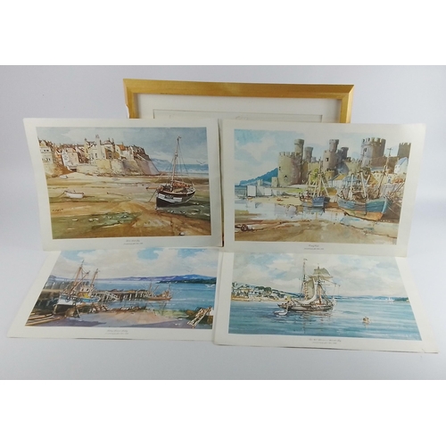 341 - Four prints of Robin Hood Bay, Salcombe Bay, Conway Castle and Mallaig Bay, image of each size 40x 3... 