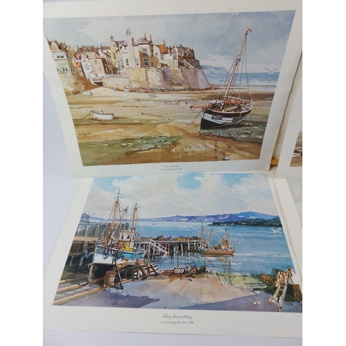 341 - Four prints of Robin Hood Bay, Salcombe Bay, Conway Castle and Mallaig Bay, image of each size 40x 3... 