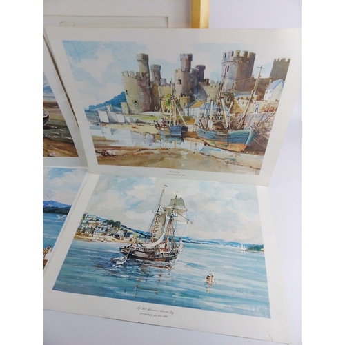 341 - Four prints of Robin Hood Bay, Salcombe Bay, Conway Castle and Mallaig Bay, image of each size 40x 3... 