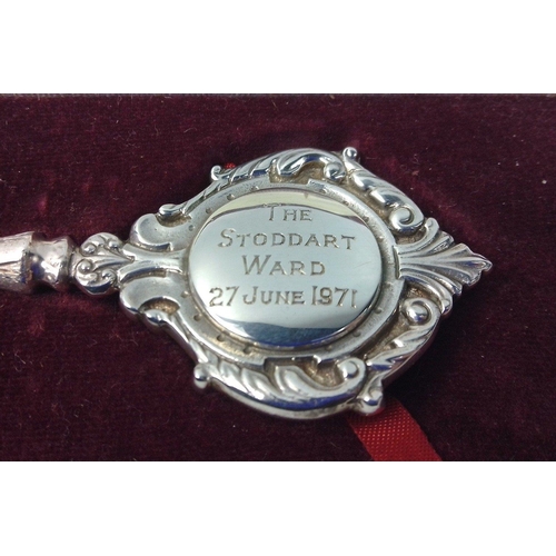 36 - A silver hallmarked, Birmingham 1970s, commemorative key, on the opening of the Stoddart Ward of the... 