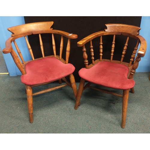 366 - Two similar style captain's chairs, both with red seat pads. W: 56cm H: 78cm D: 55cm approx#369