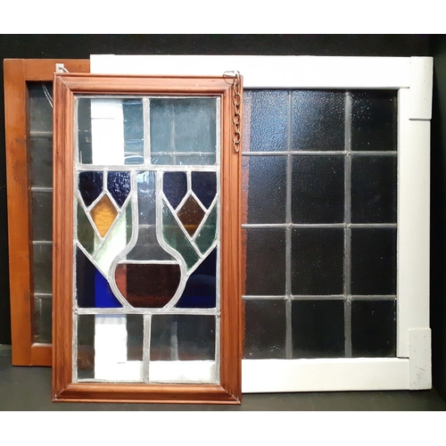 367 - Two leaded windows (H72xW56cm and H72 x W74cm) and one stained glass window (H70 x W40cm)#370