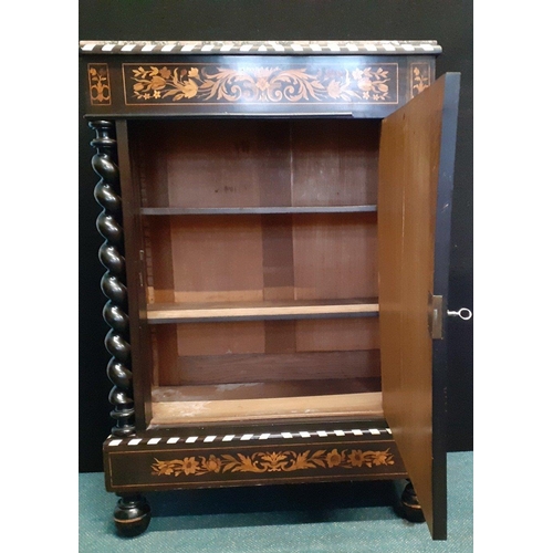 368 - An exquisite lacquered cabinet with inlaid marquetry and marble top which may be a later addition. A... 