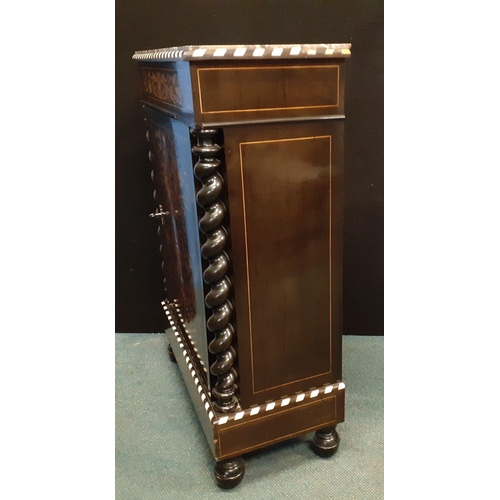 368 - An exquisite lacquered cabinet with inlaid marquetry and marble top which may be a later addition. A... 