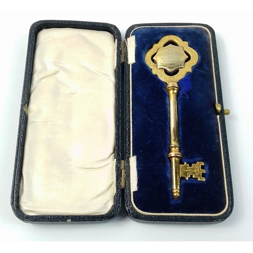 37 - A cased presentation gilt commemorative key presented by the Liverpool Royal Infirmary to the Matron... 