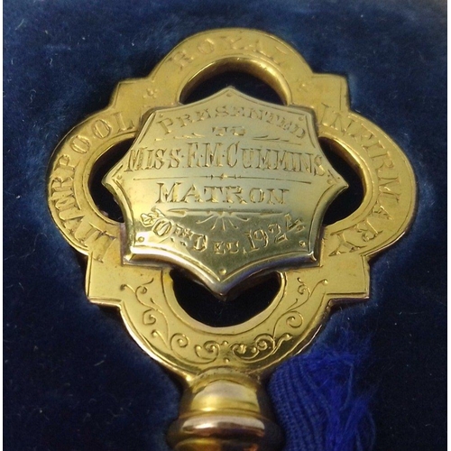 37 - A cased presentation gilt commemorative key presented by the Liverpool Royal Infirmary to the Matron... 