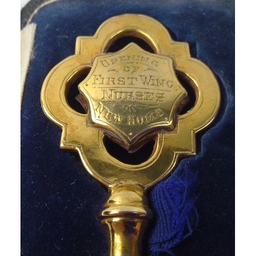 37 - A cased presentation gilt commemorative key presented by the Liverpool Royal Infirmary to the Matron... 