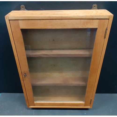 373 - A substantial wooden wall-mounted display cabinet previously functioned as a key cabinet.  Complete ... 