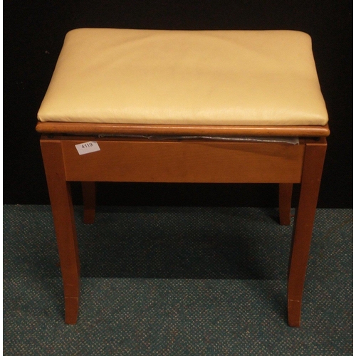 378 - Piano stool with beige leather top and contents. W: 49cm H: 55cm D: 35cm approx#381