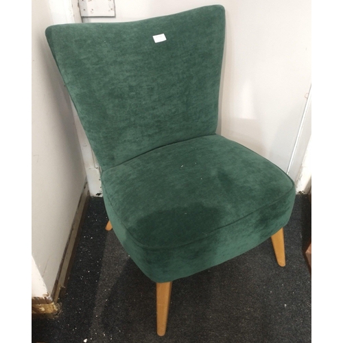 380 - Green fabric nursing style chair with teak legs. W: 60cm H: 79cm D: 65cm approx#383