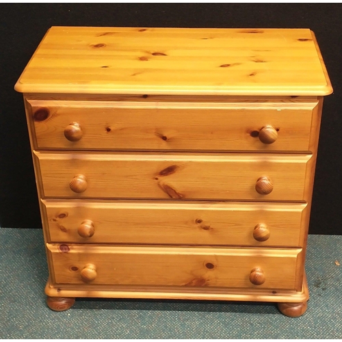 383 - Modern pine set of 4 drawers with wooden handles. W: 76cm H: 71cm D: 40cm#386