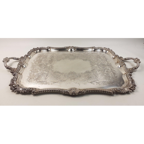 39 - A huge and heavy BARKER ELLIS England silver plated salver in very heavy gauge plate. Beautifully el... 