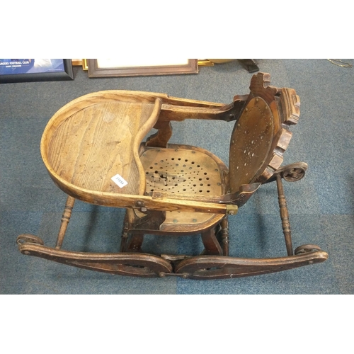 390 - Wooden rocking chair. Coverts to high chair#393